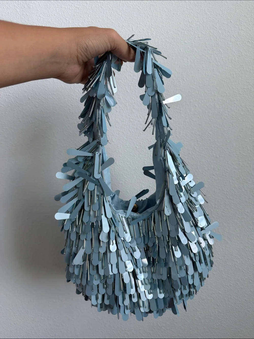 Light Blue Sequin Fringe Strap Shoulder Bag - Picture 1 of 3